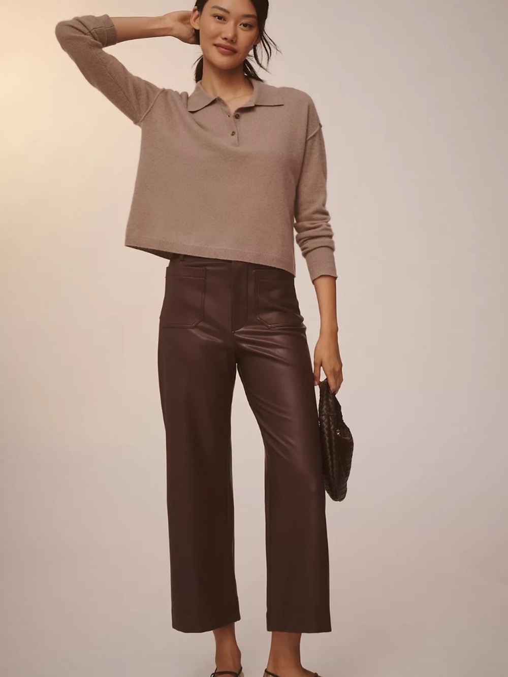 Anthropologie Maeve Colette Vegan Leather Crop Pant